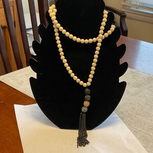 Stella and Dot Cream Beaded Necklace with Black Tassel